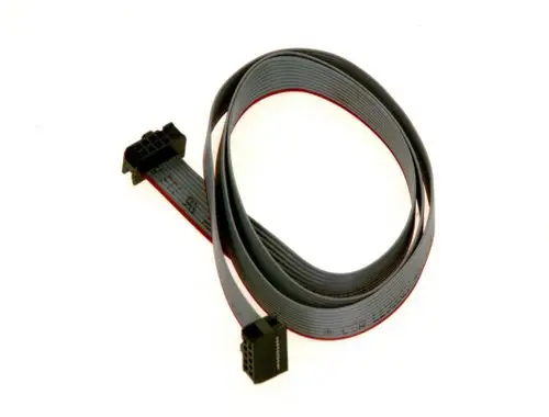 Flachkabel von Bosch mit zwei Steckverbindern an den Enden. Das Kabel ist flach und hat eine graue Ummantelung mit roten Streifen.